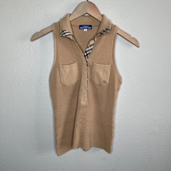Burberry Blue Label Sleeveless Ribbed Collared Nova Check Trim Top 38 Japan S US - Picture 11 of 11